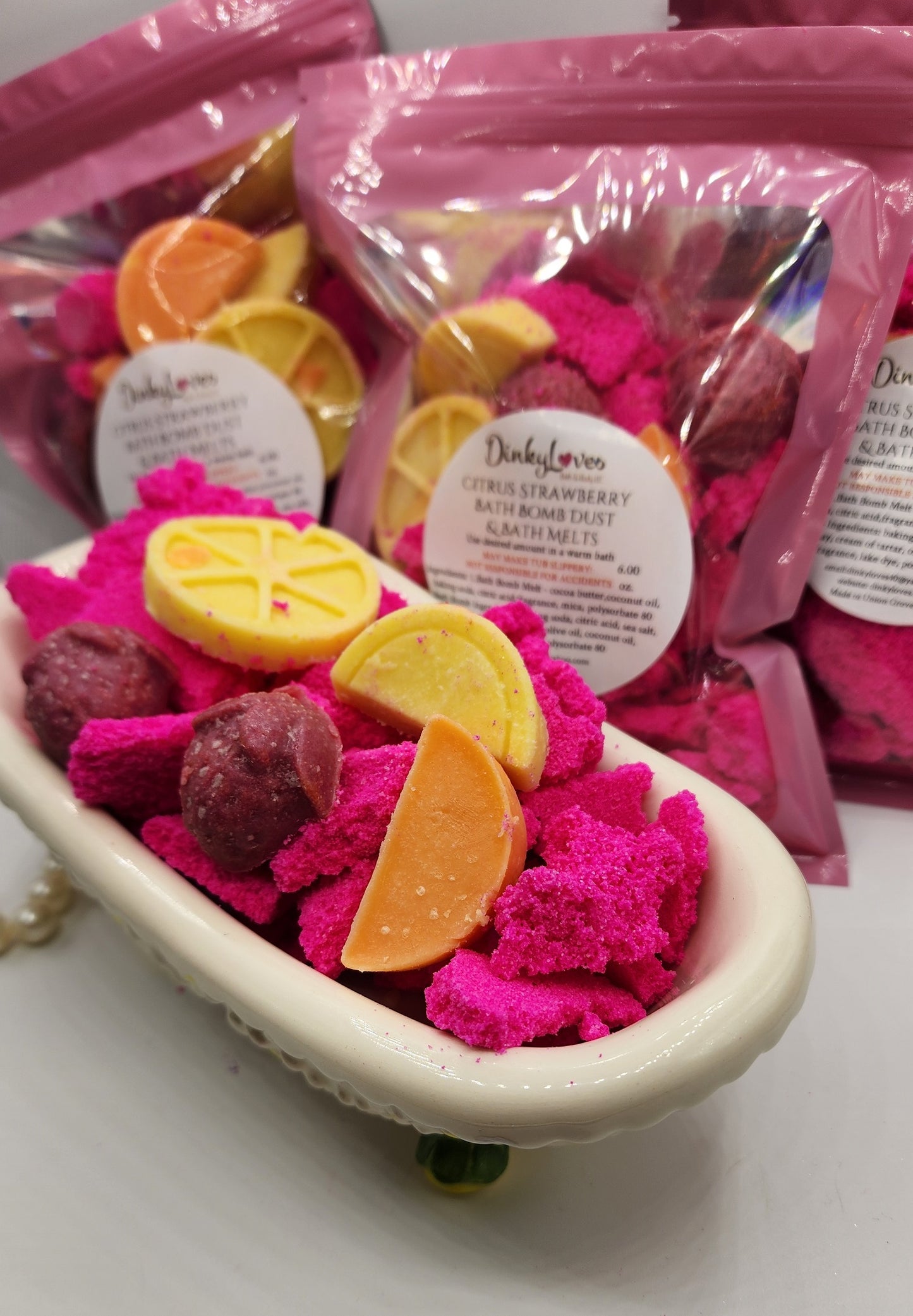 CITRUS STRAWBERRY BATH BOMB DUST with BATH MELTS / Bath Bomb / Sea Salt Bath Bomb / Bath Bombs Art