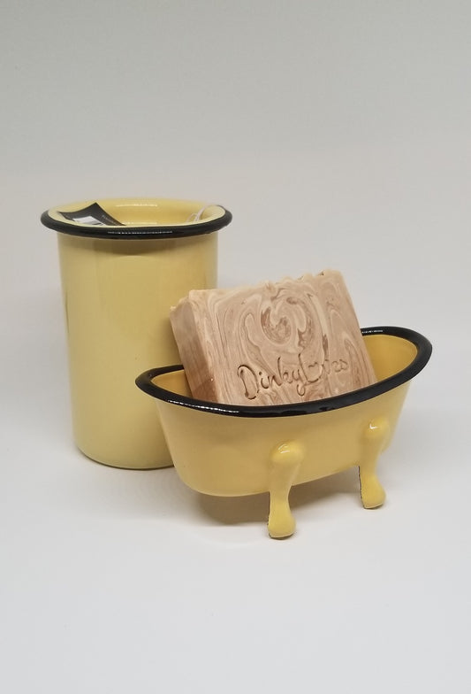 Farmhouse  Mustard Enameled Metal Soap Dish