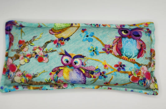 Crazy Colorful Owls Flaxseed Aromatherapy PEPPERMINT Eye / Forehead Pillow / Headache Helper / Cold Pack/ Hot Pad