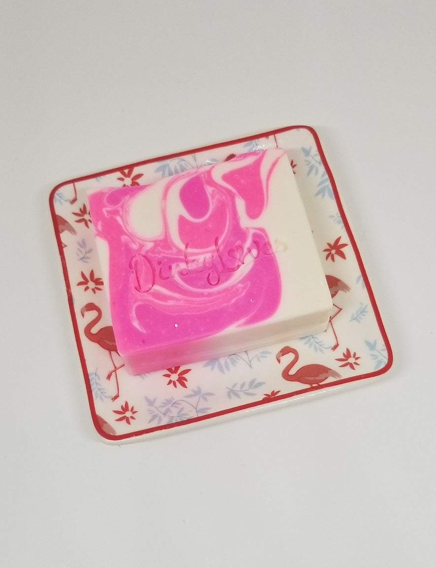 Ceramic Pink Flamingo & Leaves Soap Dish