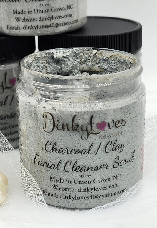 CHARCOAL / CLAY FACIAL Cleanser Scrub / Activated Charcoal / Gift Idea / Essential Oil / Vegan Friendly